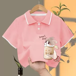 Áo Polo Trẻ Em Hoạt Hình In Hình Thỏ Áo Tay Ngắn Cho Trẻ Em Mặc Thường Ngày