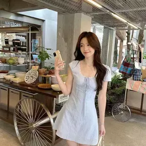 Đầm ngắn tay khâu ren phong cách nhẹ nhàng dành cho nữ mùa hè, thiết kế mới dạng váy chữ A