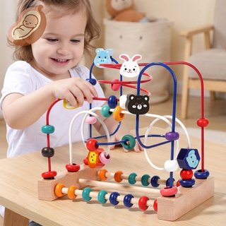 Đồ chơi viền hạt bằng gỗ Động vật Trái cây Montessori Giáo dục Ban bận rộn Tập đi Động cơ mịn