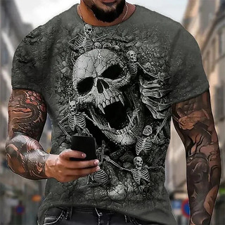 Mùa Hè Mới Kinh Dị Đầu Lâu Áo Thun 3D In Hình Nam Nữ Tay Ngắn Cổ Tròn Áo Quá Khổ Tee Áo Nam Quần Áo