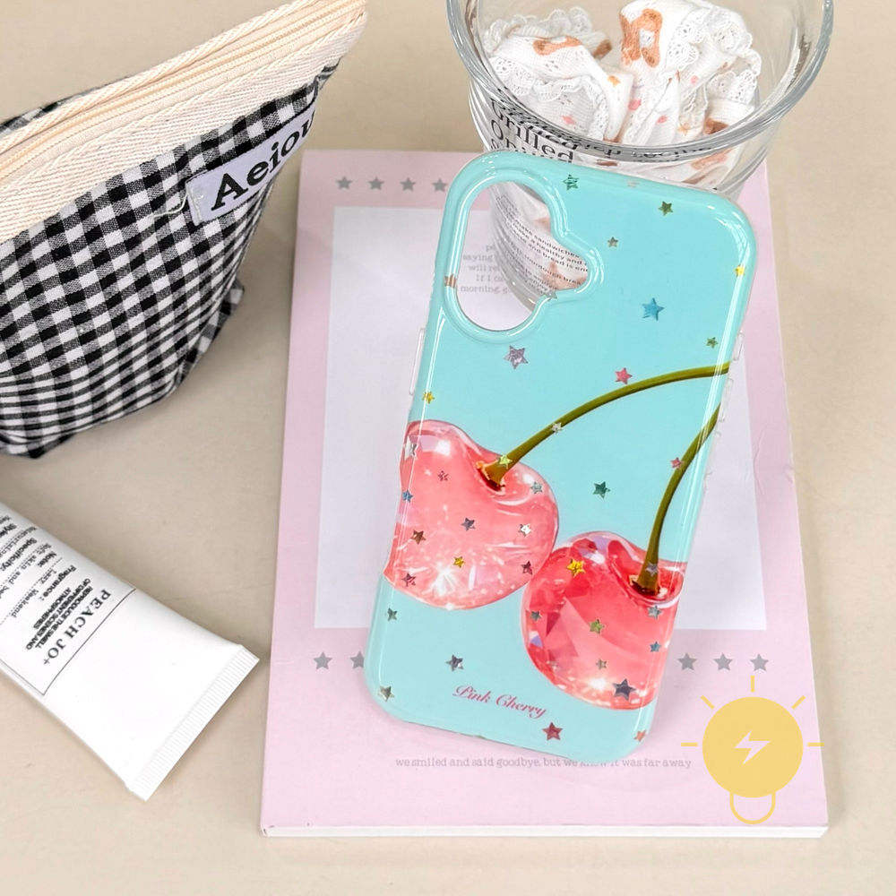 Phone Case For iPhone 17 Pro Max 16 15 14 13 TPU Keychain Chain Colorful Cherry Aesthetic Korean Cute