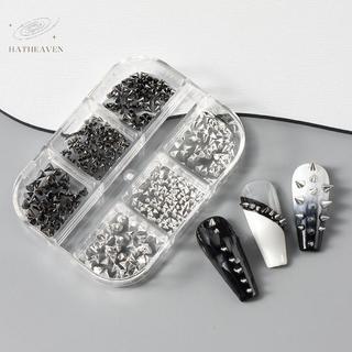 [hatheaven] 6 Lưới Y2K Punk Kim Loại Đinh Tán Móng Tay Quyến Rũ Nón Hỗn Hợp Bạc Kích Thước Móng Tay Nghệ Thuật Đinh Tán 3D Hợp Kim Phong Cách Spike Cho DIY Trang Trí Móng Tay Đẹp