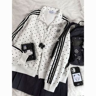 Áo Khoác Cardigan Polka Dot Cổ Đứng Thu Đông