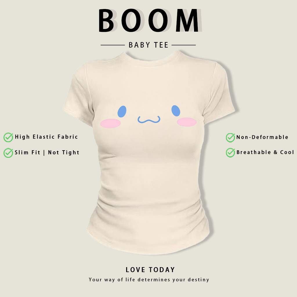 BOOM Áo Baby Tee Nữ Cotton Ôm Body-Áo Thun Ngắn Tay Y2K In Hình PhongCách Mùa Hè, Cổ Tròn Hàng Đầucách hàn quốc phongR05
