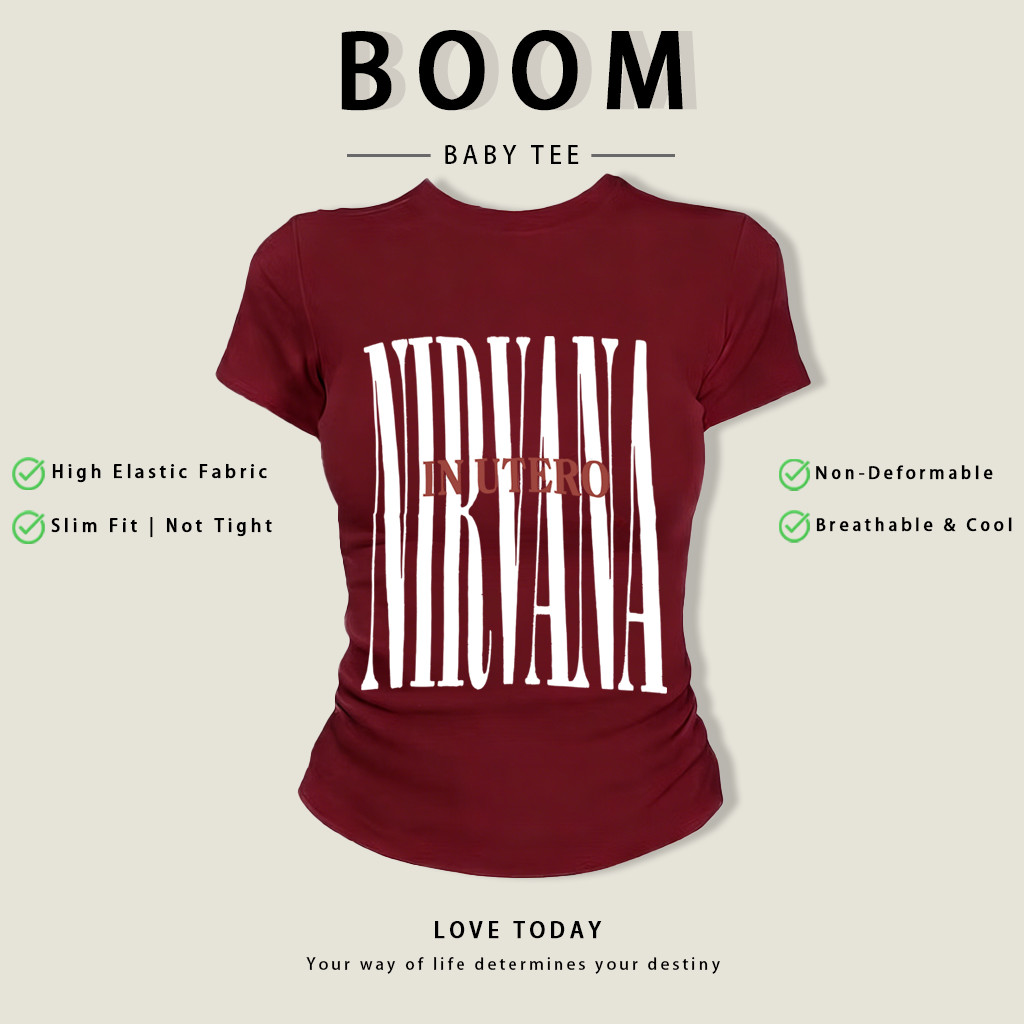 BOOM Áo Baby Tee Nữ Cotton Ôm Body-Áo Thun Ngắn Tay Y2K In Hình PhongCách Mùa Hè, Cổ Tròn Hàng Đầucách hàn quốc phongR19