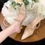 Giày trượt nữ màu mơ có lưới, kim cương giả, mũi vuông và la cao gót