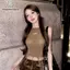 Nữ áo tank top slim fitcrop style, có mũ trùm đầu và đường viền không đều - Phong cách hot girls