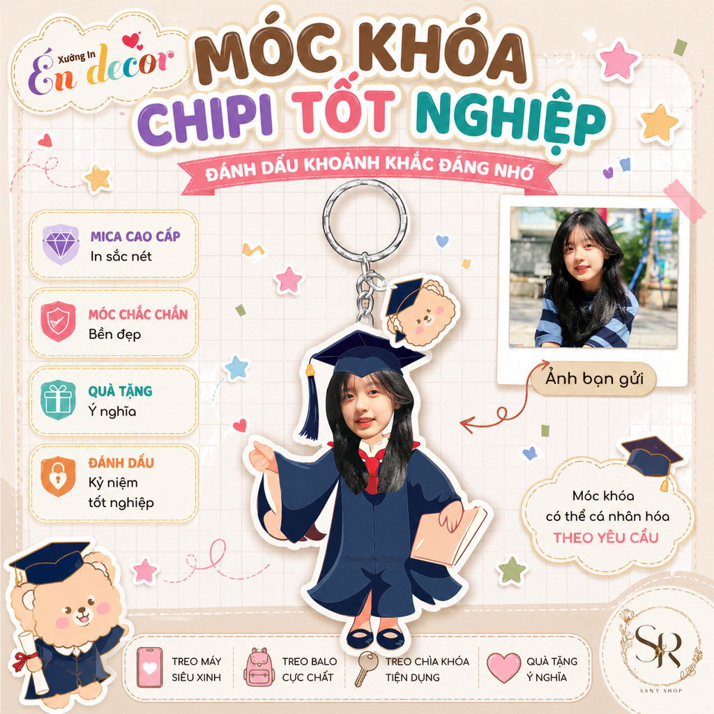 Combo móc khoá chibi tốt nghiệp siêu đáng yêu  _ Trí decor shop