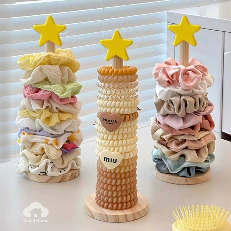 🌤️COD🌤️Giá đỡ cá mập Kẹp trưng bày Phụ kiện tóc Gỗ rắn Giá lưu trữ dây buộc tóc ngôi sao