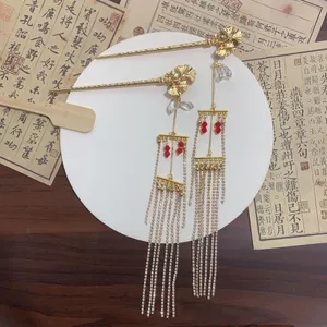 Siêu Đẹp Kim Cương Dây Xích Tua Rua Bước Lắc Kẹp Tóc Bao Sideburns Chiến Tranh Hoa Dây Đường Phong Cách Hanfu Phụ Kiện Tóc Tua Dài Mũ Đội Đầu Extravagant Fema