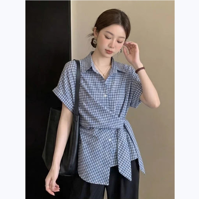 SUXI Áo sơ mi nữ kẻ sọc ngắn tay phong cách Pháp nhẹ nhàng cho mùa hè 260427