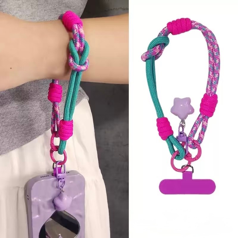 Dây đeo điện thoại cổ tay mới, móc khóa, thủ công đan tay, móc đôi, phụ kiện treo điện thoại