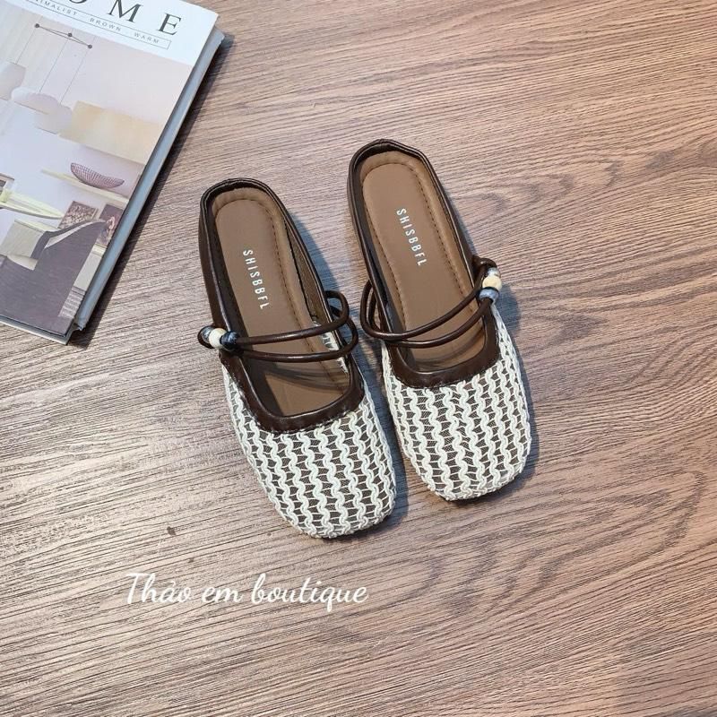 [Thảo Em - SL611] Sục lưới nữ đế bệt mũi tròn quai nơ ngọc [Sẵn Hàng].