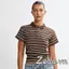 Áo Thun Nữ Tay Ngắn Sọc Kẻ In Nút Cổ Thiết Kế, Phong Cách Slim Fit Mùa Hè