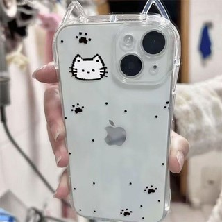 Ốp lưng IPhone 17 16 15 14 13 12 11 ProMax XSMax 7 Plus Dễ thương trắng mèo rõ ràng trường hợp điện thoại