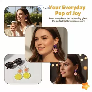 Bông tai Dangle Acrylic phẳng 2D dành cho nữ Tuyên bố động vật hoa Mùa hè Bông tai thả mặc thường ngày Phụ kiện thời trang mới