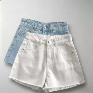 Quần short Denim mùa hè thiết kế Frayed cạp cao dành cho nữ Phong cách mới Quần short ôm sát hơn