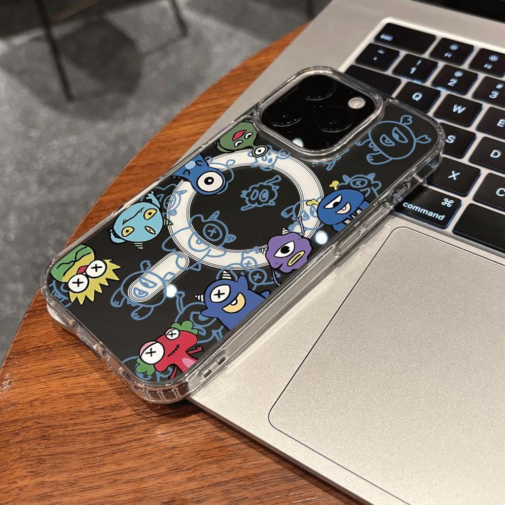 Quái vật hoạ hình nhỏVỏ hút từ trong suốt phù hợp với vỏ điện thoại 17/16 Pro, iPhone