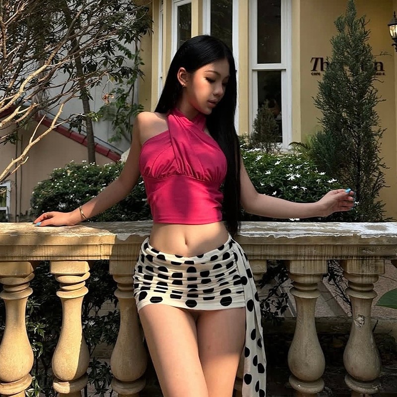 Cutenew Váy Gợi Cảm Phù Hợp Với Dây Gợi Cảm Quấn Ngực Chấm Bi In Hip-Wapped Nữ 2 Bộ Mùa Hè Đường Phố Hộp Đêm Phong Cách