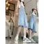 Quần yếm Denim đường phố phong cách Hồng Kông dành cho nữ mùa hè Giặt quần short thêu bướm trắng dáng rộng Quần treo thẳng