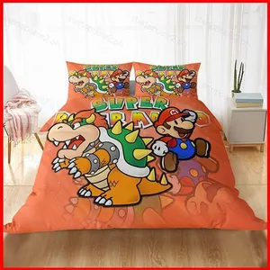 ST2 Super Mario 3IN1 Bộ Drap giường đơn Kích thước đôi Khăn trải giường Luigi Toad Yoshi Bộ gối phòng ngủ TS2