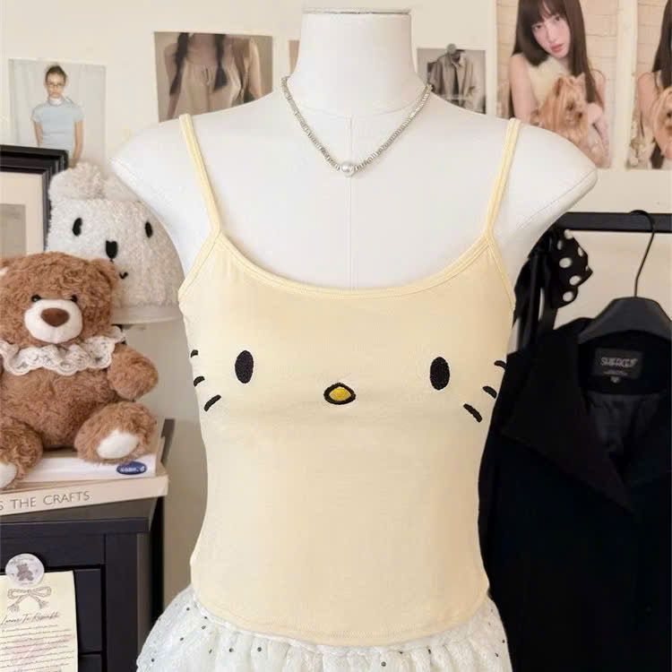 [ MỞ BÁN GIẢM 60% ] áo bún 2 dây  gân tăm mềm mịn co giãn -hình MÈO ĐƠN GIẢN -thoitrangthubio