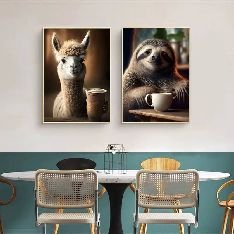Động vật thú vị đeo kính Áp phích Không khung Tranh Canvas Phòng khách Treo tường Nghệ thuật Trang trí