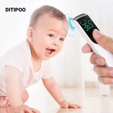 Nhiệt kế trán DITIPOO, Nhiệt kế hồng ngoại kỹ thuật số LED lớn màu trắng, Đọc sách tức thì không tiếp xúc Đo nhiệt độ 1s Nhiệt độ thông minh cho sốt