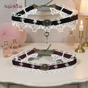 AqToCna Gothic Punk Steampunk Nelace Giáng Sinh Ruy Băng Ren Choker Cổ Nelace AqToCna