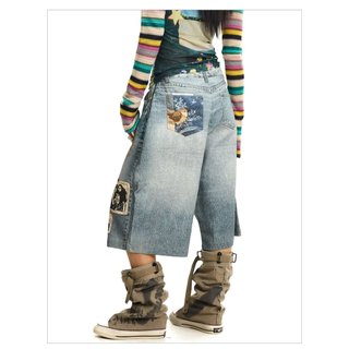 Quần short denim nam GKSSS, phong cách hip-hop Mỹ, chất lượng đường phố cao cấp, phong cách trung tính