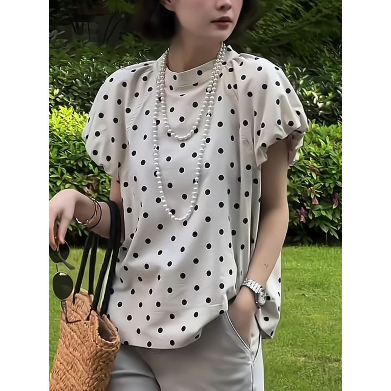 [Mặc nhỏ dễ thương] Áo sơ mi bán chạy mùa hè Châu Âu Áo thun tay phồng Niche kiểu Pháp chấm bi thời trang