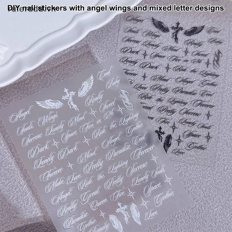 # ruierddd # White Letter Nail Stiers Angel Wings 3D Design Bảng chữ cái nghệ thuật cho móng tay Gel Acrylic Salon và sử dụng tại nhà.