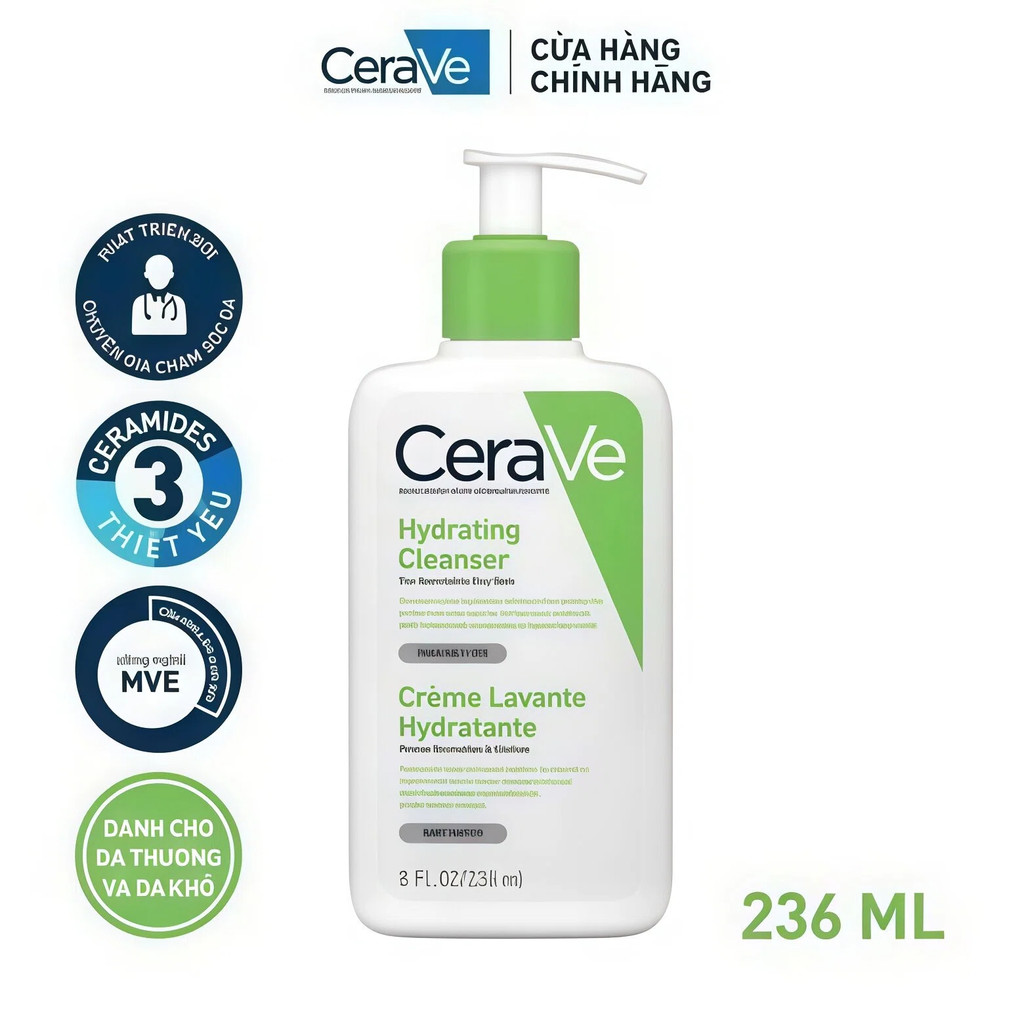 Sữa rửa mặt Cerave Foaming Cleanser, Hydrating Cleanser, SA Cleanser Cho Da Dầu Mụn 236ml Mới | BigBuy360 - bigbuy360.vn