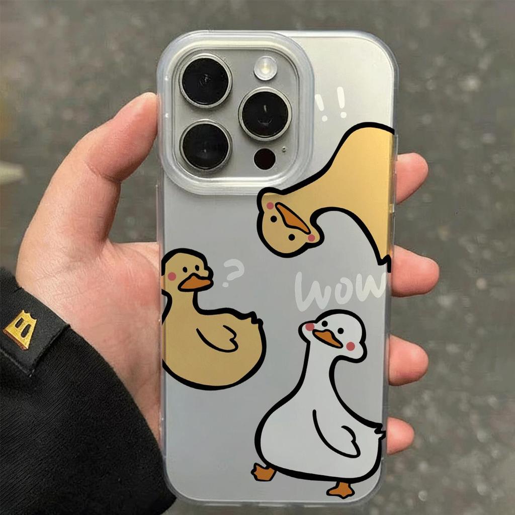 Ngỗng Lớn Trắng Nhỏ Đối với trường hợp iPhone 14Pro Da đơn giản và tươi mới