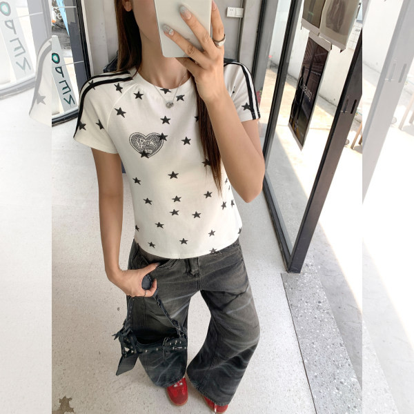 áo phông Vai Raglan in hình ngôi sao cổ điển Mỹ Slim-fit
