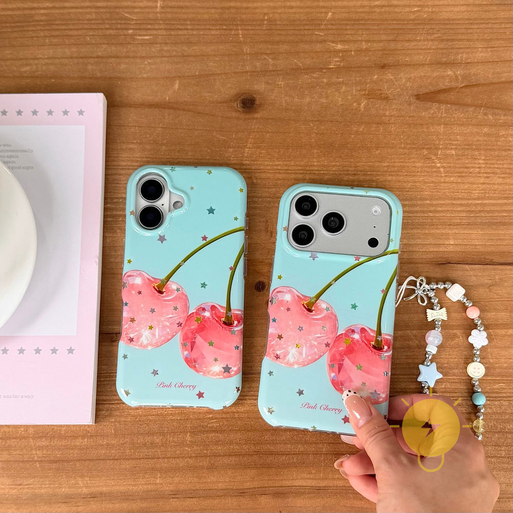 Phone Case For iPhone 17 Pro Max 16 15 14 13 TPU Keychain Chain Colorful Cherry Aesthetic Korean Cute