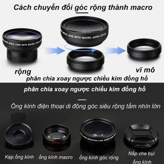 Ống kính điện thoại Macro góc rộng Kính quang học 2 trong 1 Hợp kim nhôm DSLR Phong cách Android IPhone