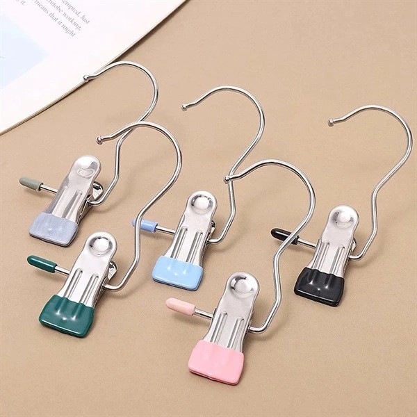 Combo 10 Móc Kẹp Đơn Treo Quần Áo, Mũ, Nón ,Tất, Vớ Bằng Inox Bọc Nhựa PVC Chắc Chắn Tiện Ích, Đa Năng