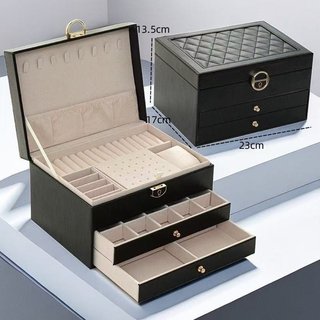 Hộp đựng đồ trang sức 3 tầng bằng da PU Ngăn kéo tổ chức Vòng cổ Bông tai Hộp đựng phụ nữ