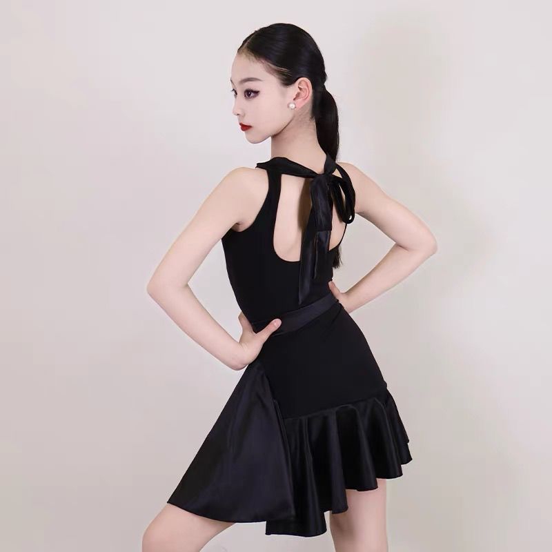 💕Chỗ💕 Chân Váy Khiêu Vũ Latin Tiêu Chuẩn Cuộc Thi Trang Phục Bé Gái Dây Cao Cổ Bất Đối Xứng Đầm