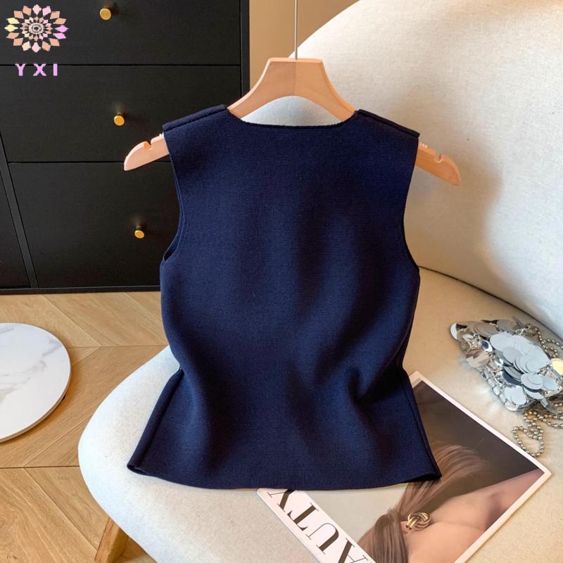 Y.X.I Áo Vest không tay chữ V màu trơn thời trang dành cho nữ mới