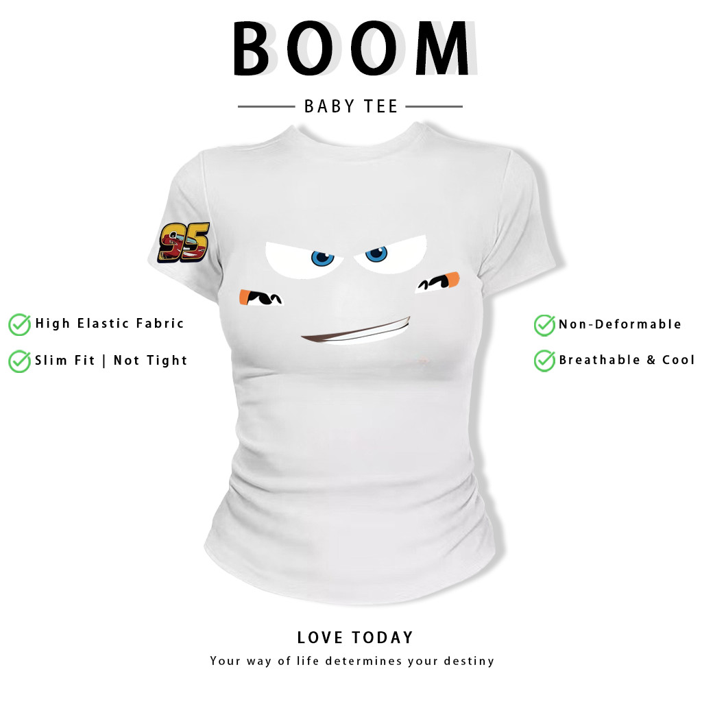 BOOM Áo Baby Tee Nữ Cotton Ôm Body-Áo Thun Ngắn Tay Y2K In Hình PhongCách Mùa Hè, Cổ Tròn Hàng Đầucách hàn quốc phongA78