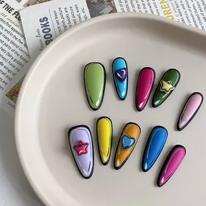 Hai Chiều Nhiều Màu Sắc Trái Tim Tình Yêu Móng Tay Dễ Thương Phong Cách Nữ Tính Handmade Đeo Móng Tay Miễn Phí Thạch Keo Và Chà Dải