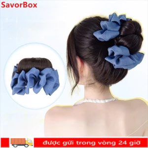 SAVORBOX Bun Head Tóc Giả, Ruy Băng Nơ Tóc Bun Móng Vuốt Kẹp, Tổng Hợp Màu Đen Lông Tơ Tóc Phụ Kiện Tóc