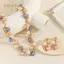 PNPIA- Tinh Tế Ngọc Trai Thanh Lịch Nelace Lá Kim Cương Giả Nhiều Màu Sắc Ngọc Trai Nelace Nữ Trang Sức Kim Loại Nelace Bông Tai Bộ Dự Tiệc