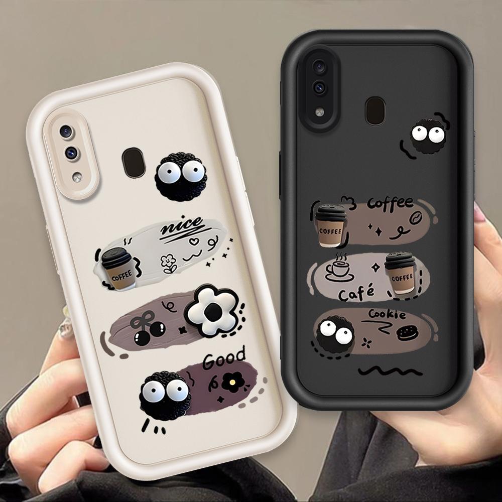 Ốp Lưng Cho Samsung A20 A30 Hoạt Hình Silicon Điện Thoại Thông Minh Mềm TPU Đen Bóng Than Thiên Thần Mắt Chống Sốc Mặt Sau