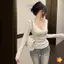 Áo sơ mi đáy chữ V ren mùa thu đông Hot Girl Top Áo thun dài tay mới