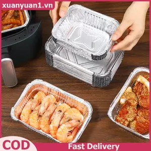 XUAN 10 Cái Hình Chữ Nhật Giấy Nhôm Khay Nhôm Lá Chảo Chiên Không Khí Lót Chảo Nướng Chống Dính Bát BBQ Cấp Thực Phẩm Cho Nồi Chiên Không Khí Lò Nướng Nướng Nấu Ăn Dụng Cụ Nhà Bếp VN