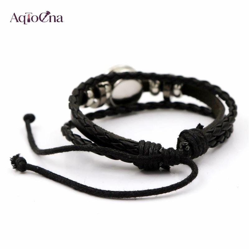 AqToCna Đơn Giản Dạ Quang Mặt Trời Mặt Trăng Da Handmade Dệt Cặp Đôi Vòng Tay Trang Sức Nam Nữ Dành Cho Người Yêu Lễ Hội Quà Tặng AqToCna