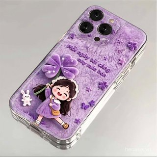 Ốp Điện Thoại Màu Tím Bốn Lá Clover Girl Hoạt Hình Thích Hợp Cho iPhone 11promax 12promax 11 12 13 14 Pro max 15promax 15 16 17 pro max xr xs 12pro 13pro Vỏ Linh Hoạt Chống Sốc
